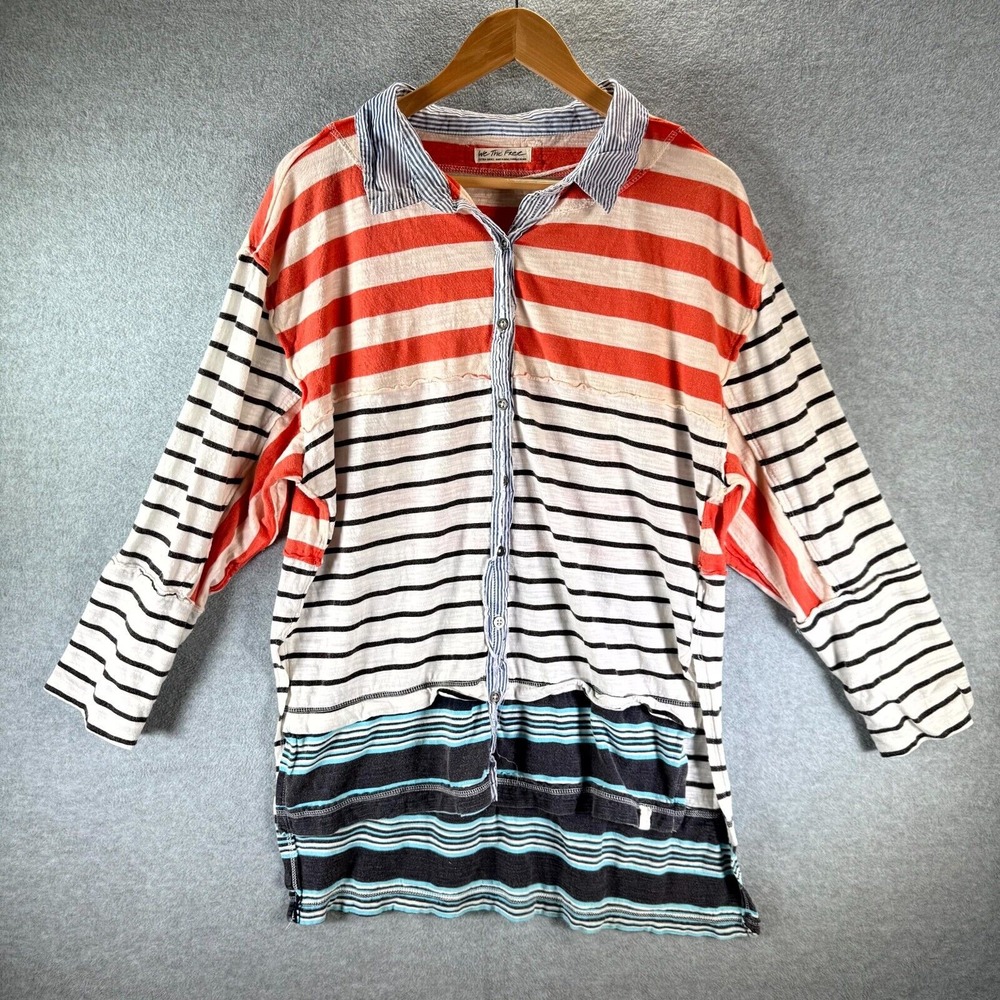 We The Free School House Top Women's XS Multicolor Striped‎ Oversized Button-Up